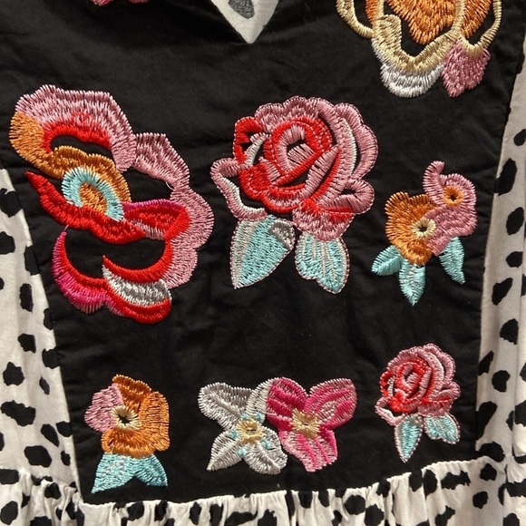 Kirundo Summer Mini Dress V Neck Boho Floral Embroidered Sundress Size Medium - Picture 2 of 8